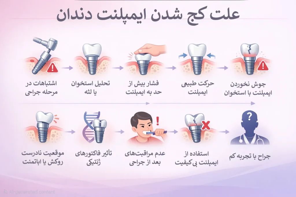 اینفوگرافیک علت کج شدن ایمپلنت دندان