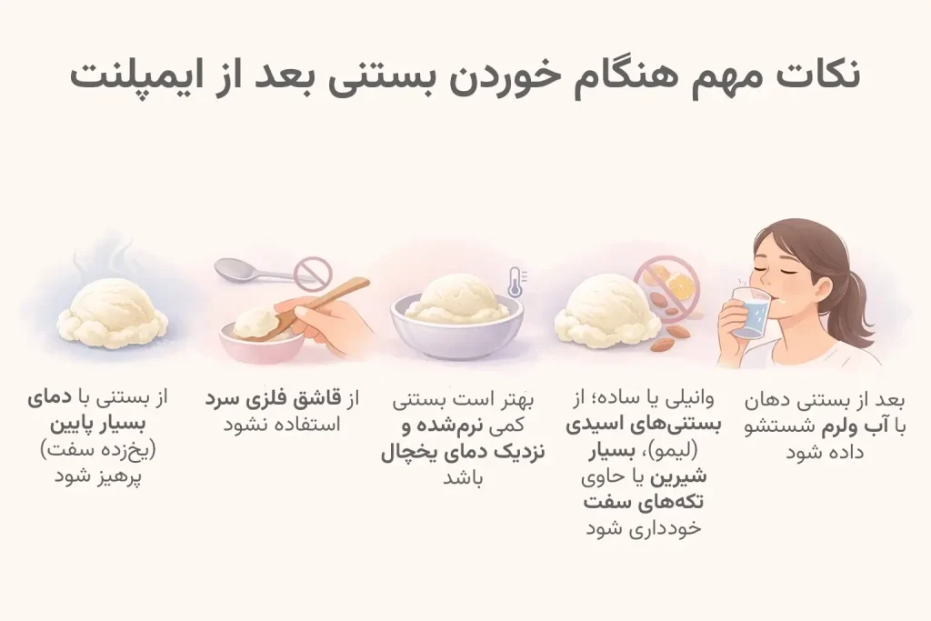 اینفوگرافیک نکات مهم هنگام خوردن بستنی بعد از ایمپلنت